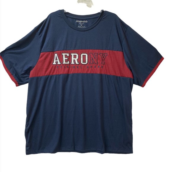 Aeropostale T-Shirt Aero NY Men's 4XL Embordered Logo Navy/Wine Polyester NEW - Picture 1 of 7